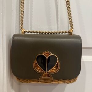 Kate Spade Nicola Twistlock with wicker details Green and Gold Crossbody Bag